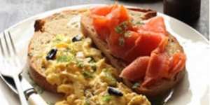 Scrambled eggs with smoked ocean trout and black garlic
