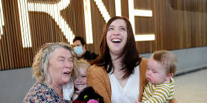 Christina Cassin meets her new grandson Wolfe Rodgers,with her daughter Stacey and granddaughter Peyton. 