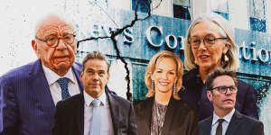 The Murdoch family multibillion-dollar feud has come to an end. Rupert Murdoch and his four eldest children (from left),Lachlan,Elisabeth,Prudence and James.