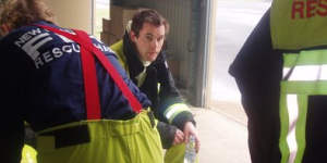 Chris Minns,leader of the NSW Labor Party and Member for Kogarah,in his days as a firefighter at Mortdale fire station.