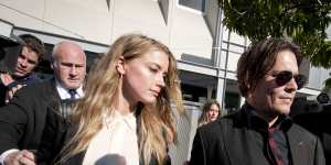 Johnny Depp and Amber Heard at Southport Magistrates Court,Gold Coast,in 2016 over a charge of falsifying an immigration document.