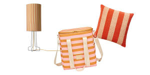 Lamp base and shade;“Cool Base” insulated bag;“Boucle Stripe” cushion.