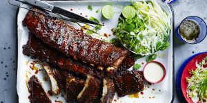 Karen Martini's American-style pork ribs with slaw.