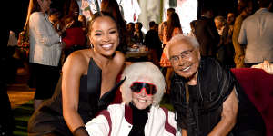 Actor Chante Adams with 95-year-old Maybelle Blair,who was a consultant on the show,and softball icon Billie Harris at the red carpet screening of A League of Their Own. 