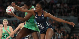Fever’s Jhaniele Fowler clashes with the Vixens’ Kadie-Ann Dehaney.