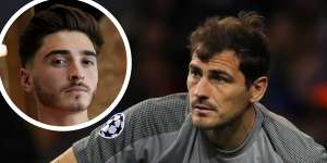 Iker Casillas and (inset) Josh Cavallo. 