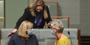 Bridget Archer (left) blindsided colleagues when she backed independent MP Helen Haines’ 2021 motion to debate a federal integrity commission bill. 