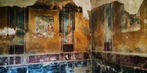 Wall paintings in a Roman villa in Pompeii,Naples,Italy.