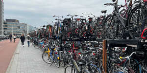 Thousands of bikes parked next to Amsterdam’s central station. 