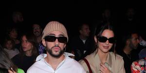 Bad Bunny and Kendall Jenner pictured at Milan Fashion Week in September.