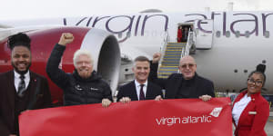 Virgin Atlantic founder,Richard Branson at the arrival of fossil fuel free Flight100.
