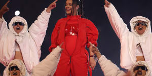 Rihanna and her bump at the Super Bowl Half-Time Show.