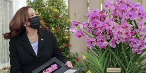 Kamala Harris had an orchid named in her honour during her visit to Singapore’s presidential palace on Monday.