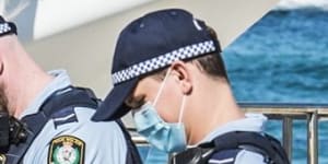 Police patrol Bondi Beach in August 2021 to enforce public health orders.