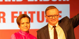 Labor leader Anthony Albanese at a major policy announcement with MP Michelle Rowland in December.