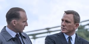 Ralph Fiennes stars as M and Daniel Craig as James Bond in No Time To Die.