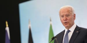 President Joe Biden speaks during a news conference after attending the G7 summit in Cornwall,England.