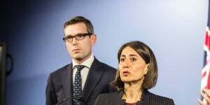 NSW Premier Gladys Berejiklian and Treasurer Dominic Perrottet announcing that Hastings and First State have won the right to run LPI.
