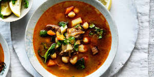 Winter warmer:Spicy lamb and vegetable soup with legumes.