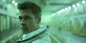 Brad Pitt in Ad Astra where he plays Roy McBride,an astronaut on an mission to find his absentee father. 