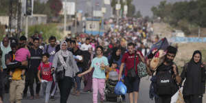 Palestinians fleeing south from Gaza City.