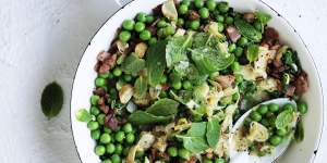 Winter warmer:Braised peas and bacon on the side.
