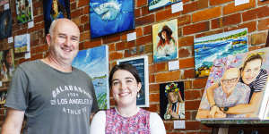 Rachel Grove in her Camberwell art studio with her partner Reinier Krol who is setting up a micro-bakery in the shop next door.