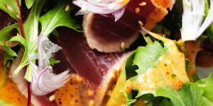 Neil Perry's seared tuna salad is colourful and nutritious.