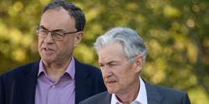 Jerome Powell,chairman of the US Federal Reserve,right,and Andrew Bailey,governor of the Bank of England.