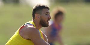 Marcus Bontempelli during a training session at Skinner Reserve in April.