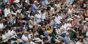 A full capacity crowd watches the men’s singles final between Serbia’s Novak Djokovic and Italy’s Matteo Berrettini at Wimbledon.