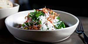 Salad of fresh-picked spanner crab,coconut and coriander.