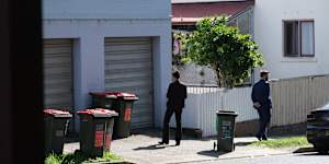 Detectives In Balmain on Friday morning. Viki Graham’s relative remains in a critical condition in hospital after her alleged attack caused a seizure and stopped his breathing.