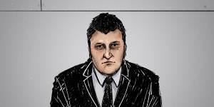 A court sketch of Fisher facing Melbourne Magistrates’ Court in 2022.