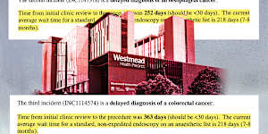  Two cases of delayed cancer diagnosis reported to Westmead Hospital management.