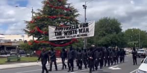 ‘Only crooks wear balaclavas’:Police call for neo-Nazi march ban