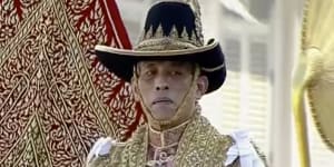 Thai King Maha Vajiralongkorn is carried on a palanquin outside the Grand Palace in Bangkok for the public to pay homage to him on the second day of his coronation ceremony last year.