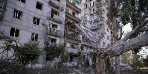 Destroyed apartment buildings in Toretsk in Ukraine’s Donetsk region.