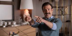 Jason Sudeikis as Ted Lasso in the eponymous TV comedy series.