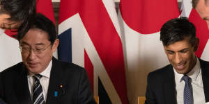Britain’s Prime Minister,Rishi Sunak (right) and Japan’s Prime Minister,Fumio Kishida,sign a defence agreement at the Tower of London.