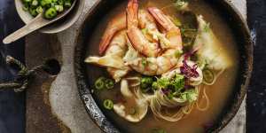 Neil Perry's sour and spicy prawn soup with noodles 