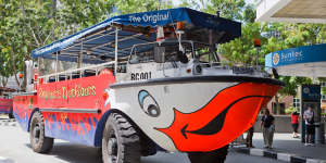 The Singapore version of the Duck Tour splashes into Marina Bay.
