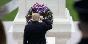 US President Donald Trump participates in a Veterans Day ceremony at the Tomb of the Unknown Soldier at Arlington National Cemetery in Virginia on Wednesday.