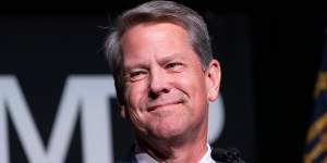 Brian Kemp,governor of Georgia,speaks during an Election Night Party in Atlanta,Georgia.