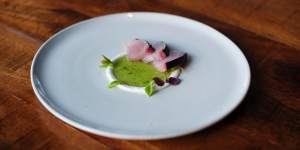 Bonito and fermented cucumber with a ring of feta at LuMi Bar&Dining.