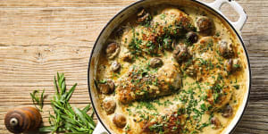 Chicken marylands:The combination of chicken,mushrooms,tarragon and cream is a classic in the French regional repertoire. 