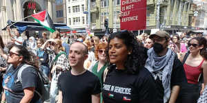 Samantha Ratnam at a pro-Palestinian rally in Melbourne,29th February 2024. 