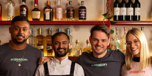 Bar manager Adam Howard,chef Davish Juggiah and co-owners Tom and Jenna Davies.