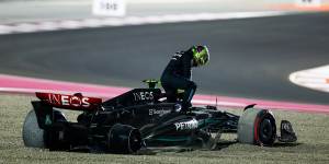 Lewis Hamilton was forced to retire from the race after a collision.