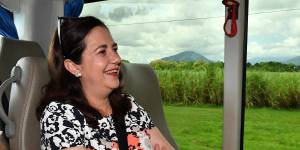 Premier Annastacia Palaszczuk on the campaign bus in far north Queensland on Wednesday.